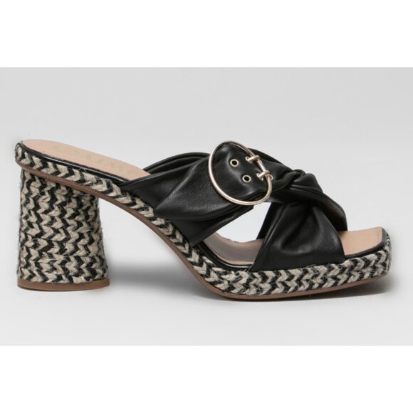 GAIMO Karoo Black Leather Cross Over Slip On Jute Platform Clog Sandals 10.5 - Picture 1 of 16